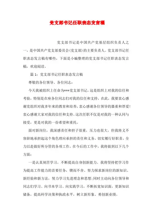 党支部书记任职表态发言稿