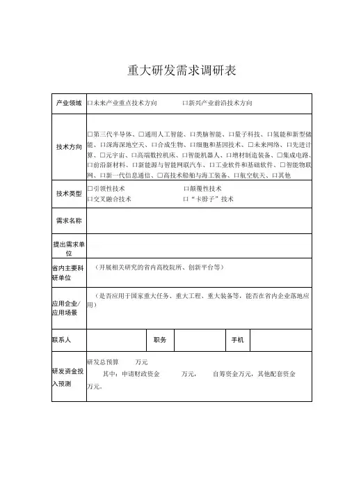 重大研发需求调研表