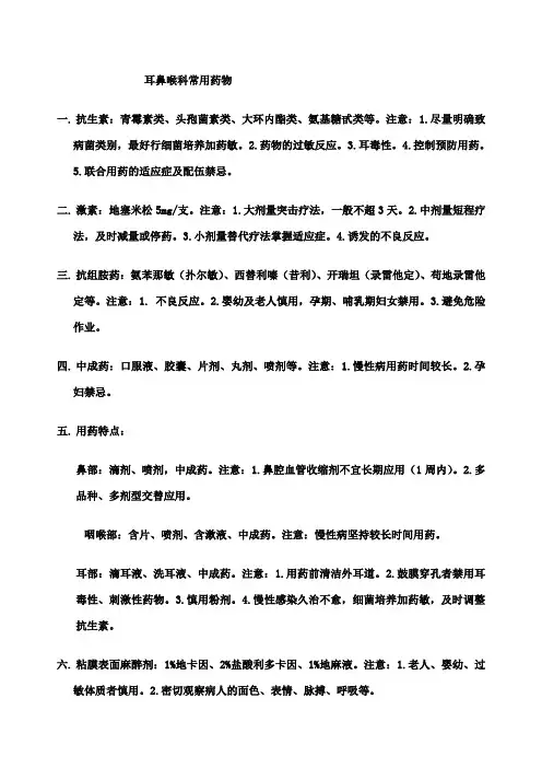 耳鼻喉科常用药物