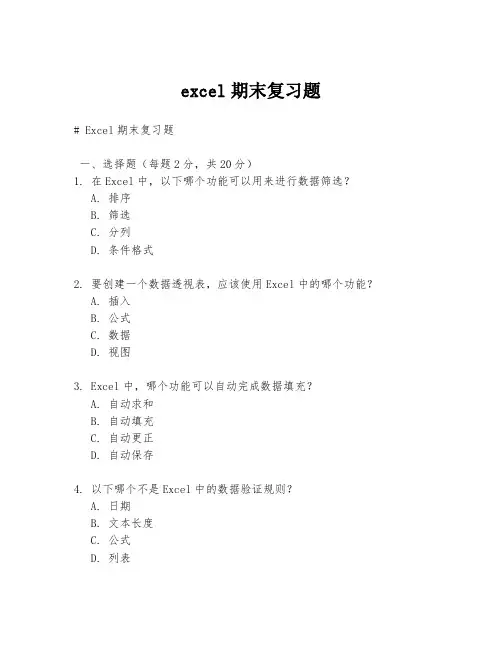 excel期末复习题