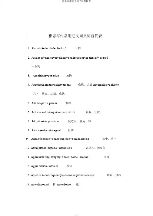 雅思常用近义同义词替换表