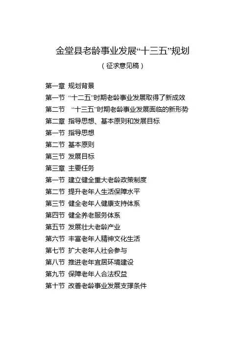 金堂老龄事业发展十三五规划
