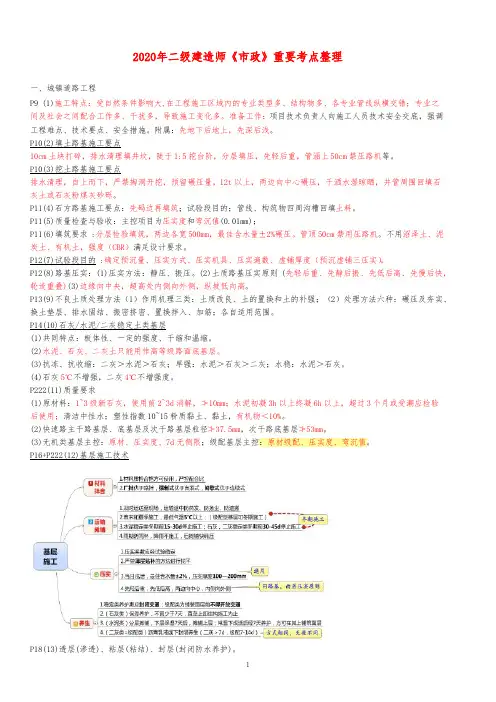 2020年二级建造师《市政》重要考点整理