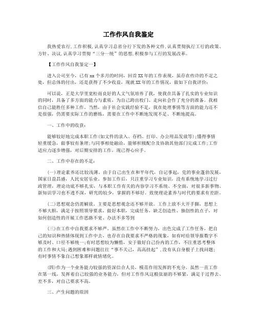 工作作风自我鉴定