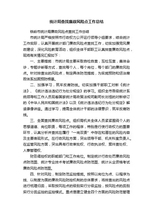 统计局查找廉政风险点工作总结