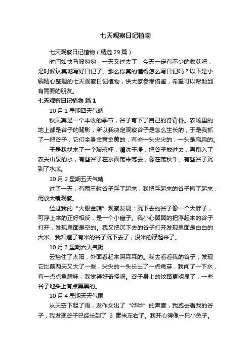 七天观察日记植物（精选29篇）