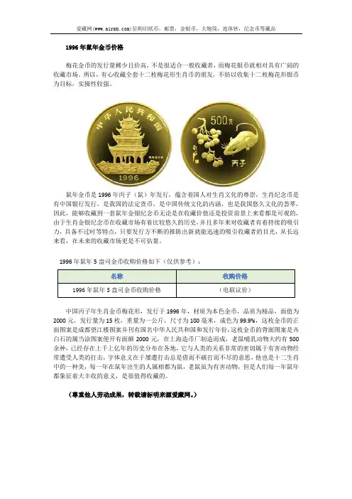 1996年鼠年金币价格