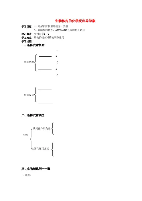 高中生物《生物体内的化学反应》学案2 沪科版第一册