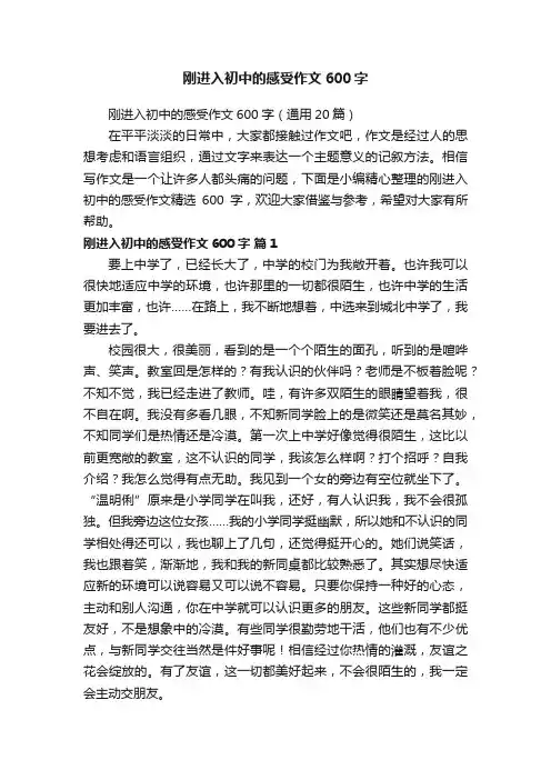 刚进入初中的感受作文600字（通用20篇）