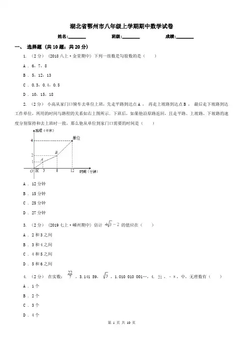 湖北省鄂州市八年级上学期期中数学试卷