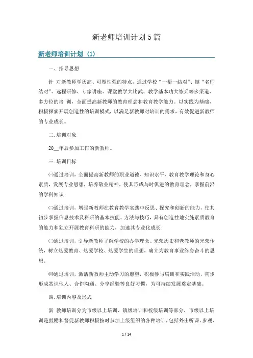 新老师培训计划5篇