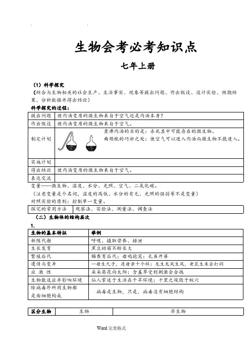 济南版初中生物会考知识点大全 (1)