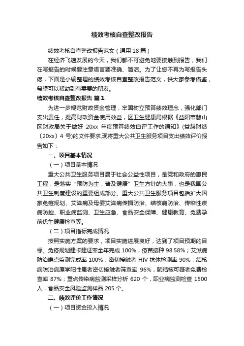 绩效考核自查整改报告范文（通用18篇）