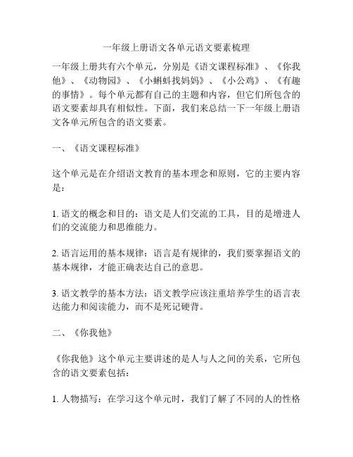 一年级上册语文各单元语文要素梳理