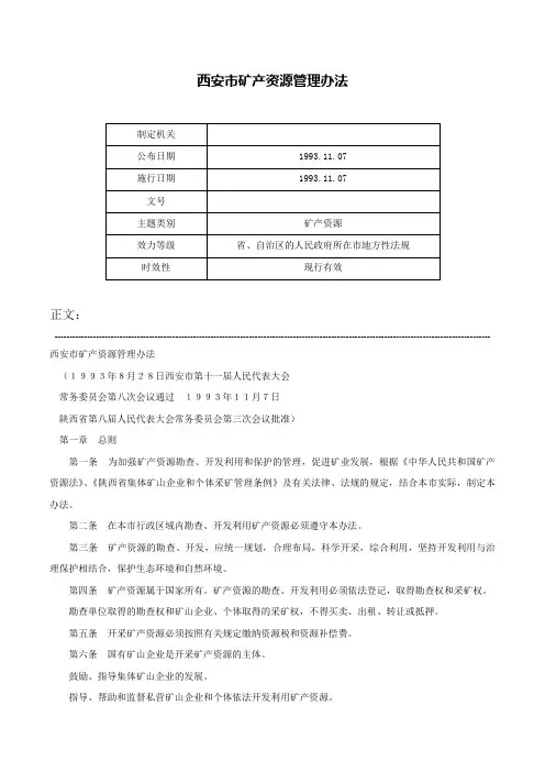西安市矿产资源管理办法-