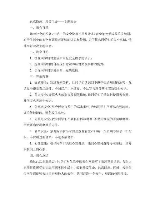 远离隐患珍爱生命主题班会