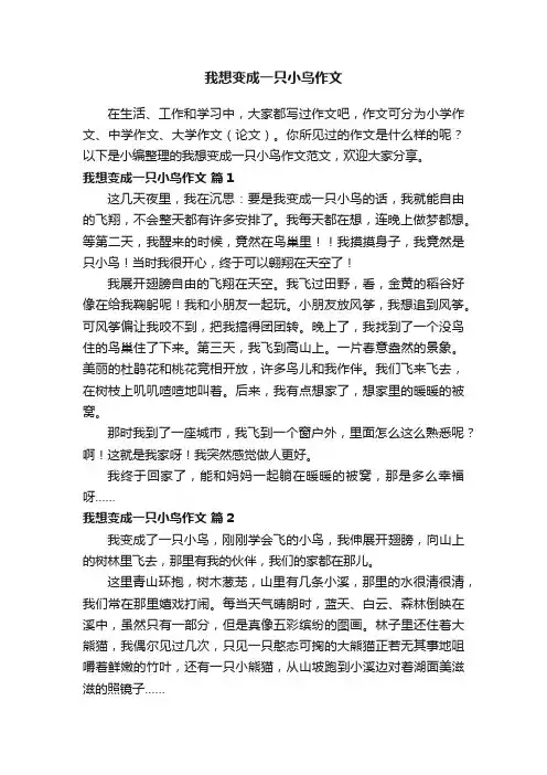 我想变成一只小鸟作文范文（精选65篇）
