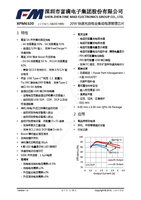 深圳市富满电子集团股份有限公司 20W 快速充放电全集成电源管理芯片说明书
