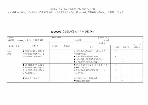 ISO9000质量管理体系内审全套检查表