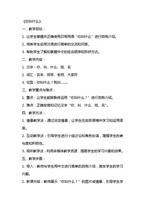 实用汉语口语教学教案《你叫什么》