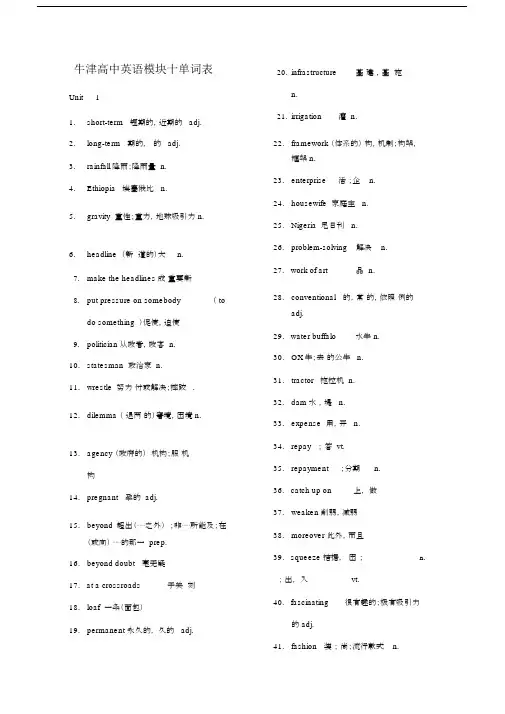 牛津高中英语模块十单词表.doc