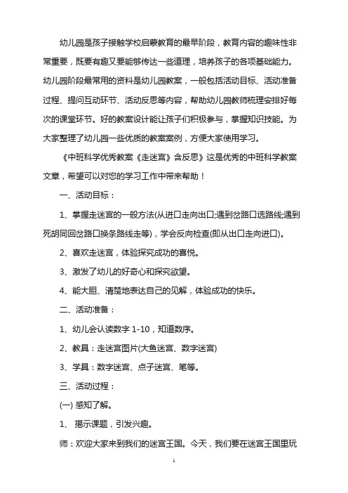 幼儿园中班科学优秀教案《走迷宫》含反思word版