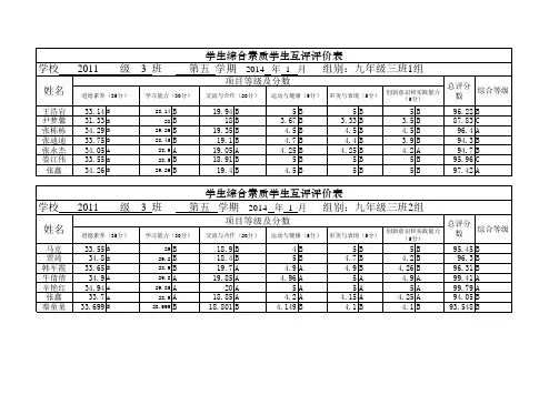 学生综合素质学生互评评价表(A4)