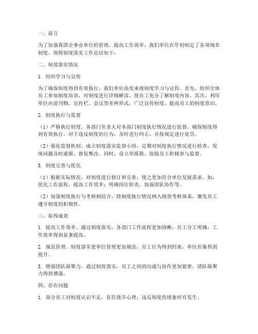 制度落实的工作总结报告