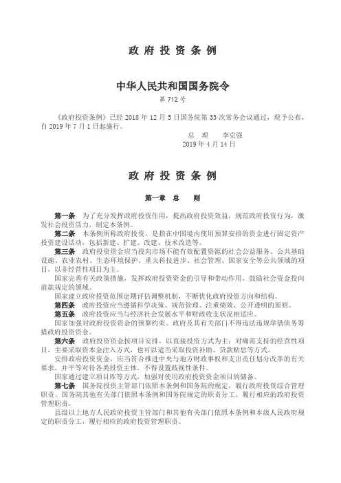 政 府 投 资 条 例