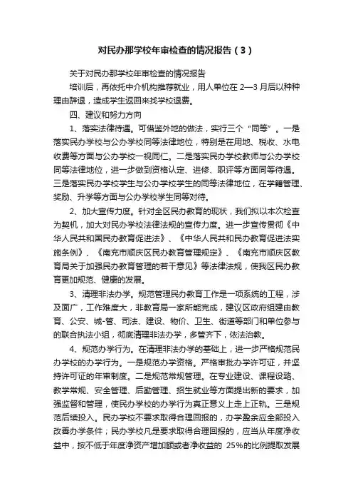 对民办那学校年审检查的情况报告（3）