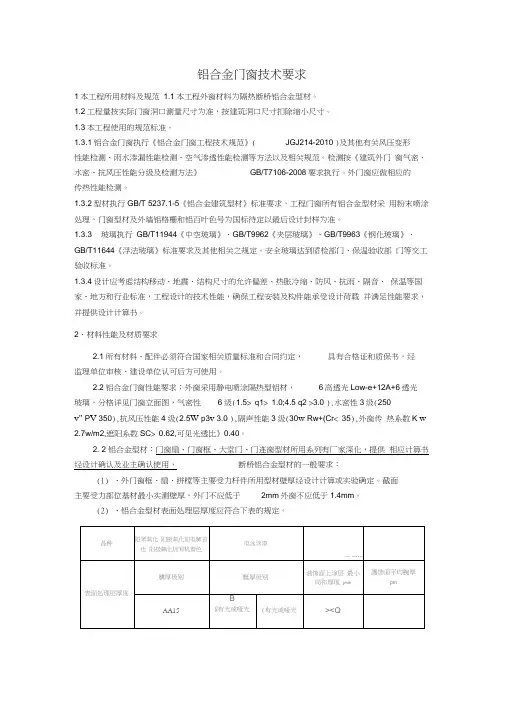 铝合金门窗招标技术要求