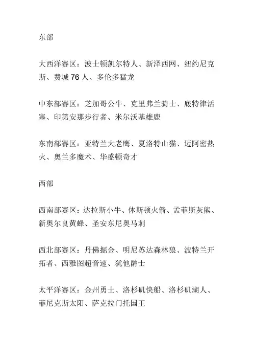 NBA各个球队分区