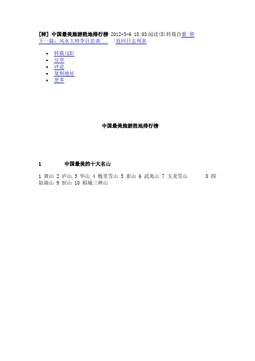 中国最美的旅游城市排行 2012-3-7