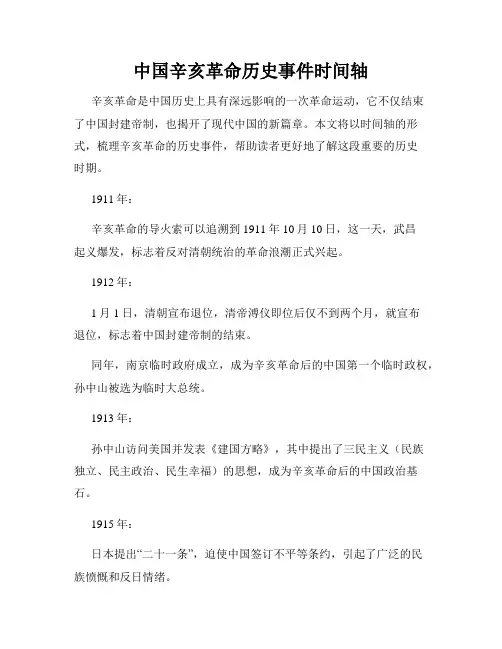中国辛亥革命历史事件时间轴