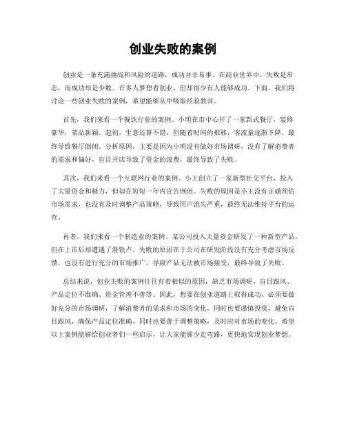 创业失败的案例