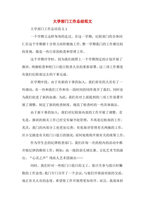 2019年大学部门工作总结范文