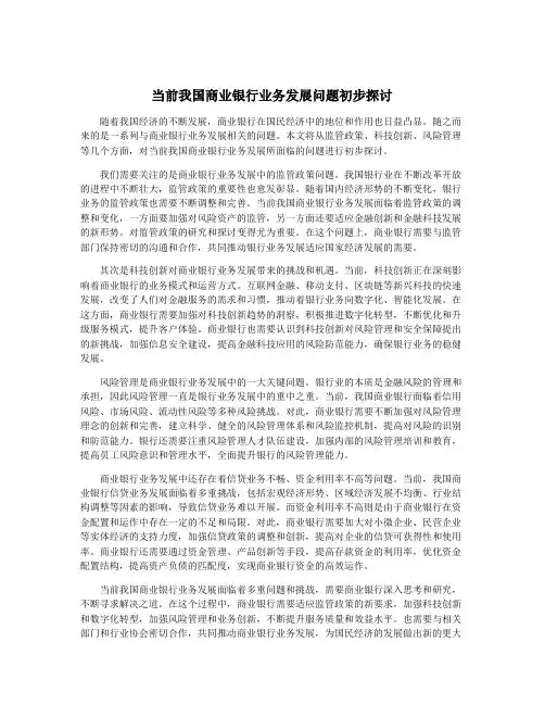 当前我国商业银行业务发展问题初步探讨
