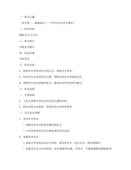 小学生劳动安全教育班会