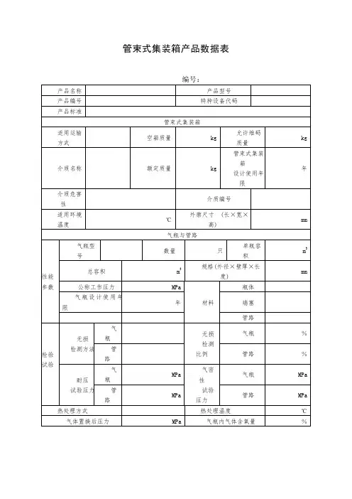 管束式集装箱产品数据表