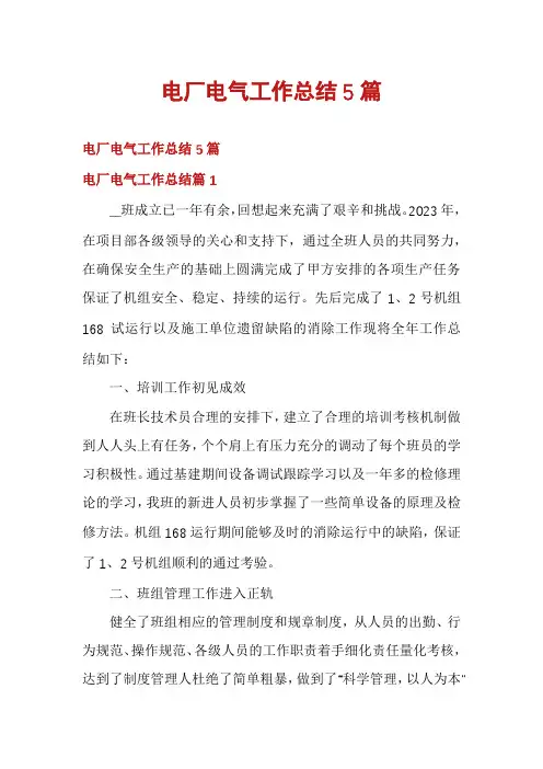 电厂电气工作总结5篇