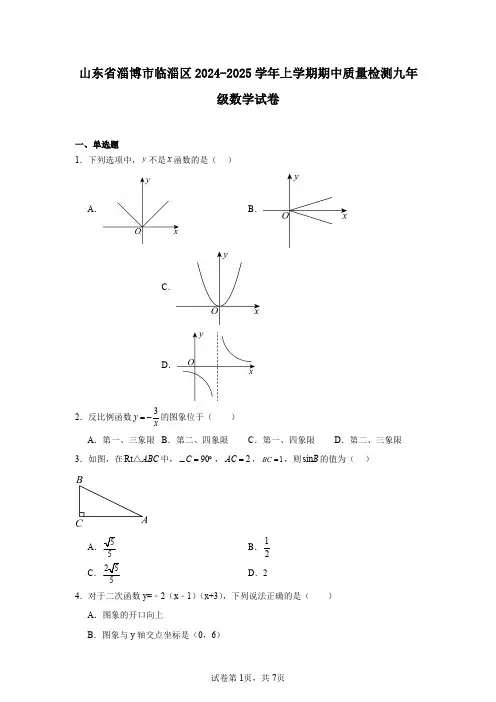 山东省淄博市临淄区2024-2025学年上学期期中质量检测九年级数学试卷