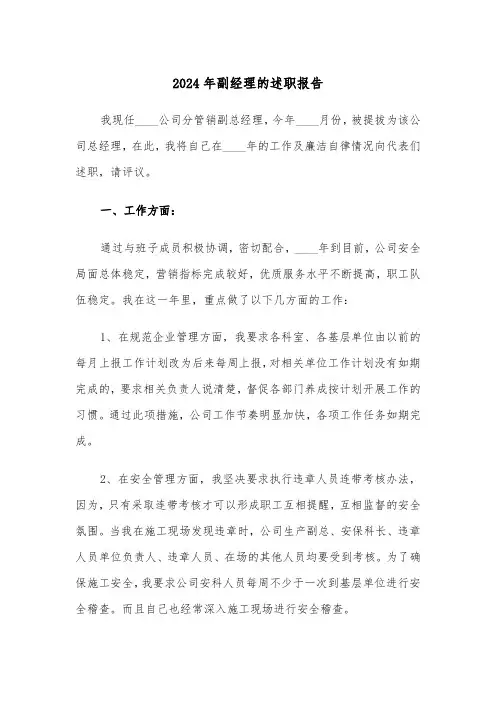 2024年副经理的述职报告（2篇）