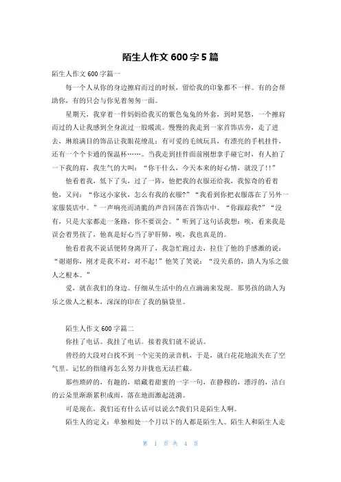 陌生人作文600字5篇
