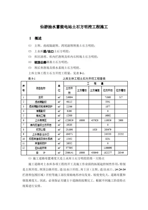 仙游抽水蓄能电站土石方明挖工程施工