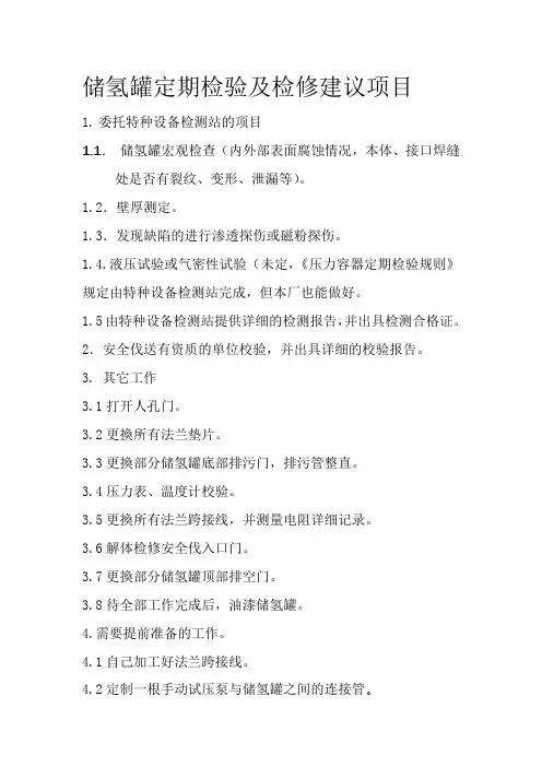 储氢罐定期检验及检修建议项目
