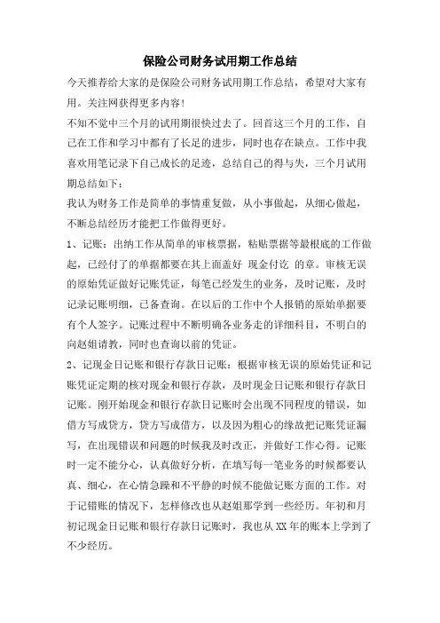 保险公司财务试用期工作总结