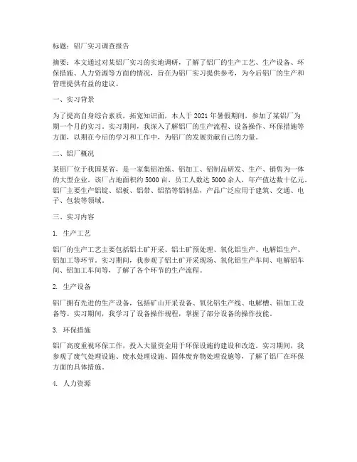 铝厂实习调查报告
