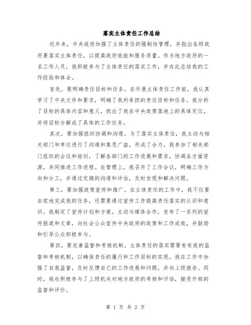 落实主体责任工作总结
