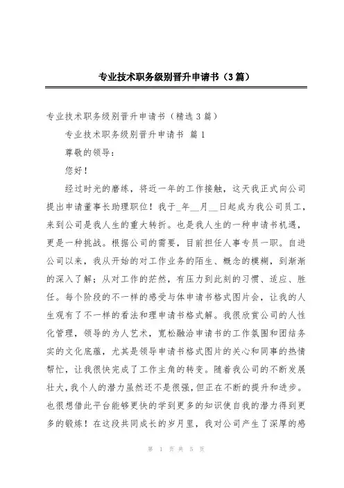 专业技术职务级别晋升申请书(3篇)