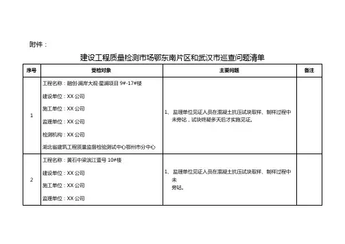 建设工程质量检测市场鄂东南片区和武汉市巡查问题清单【模板】